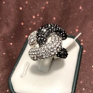 Gorgeous White and Black Hematite crystals Ring - Size 7